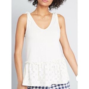 Modcloth Peplum Direction Knit Tank Top White Sleeveless Tie Shoulder XXS NWT